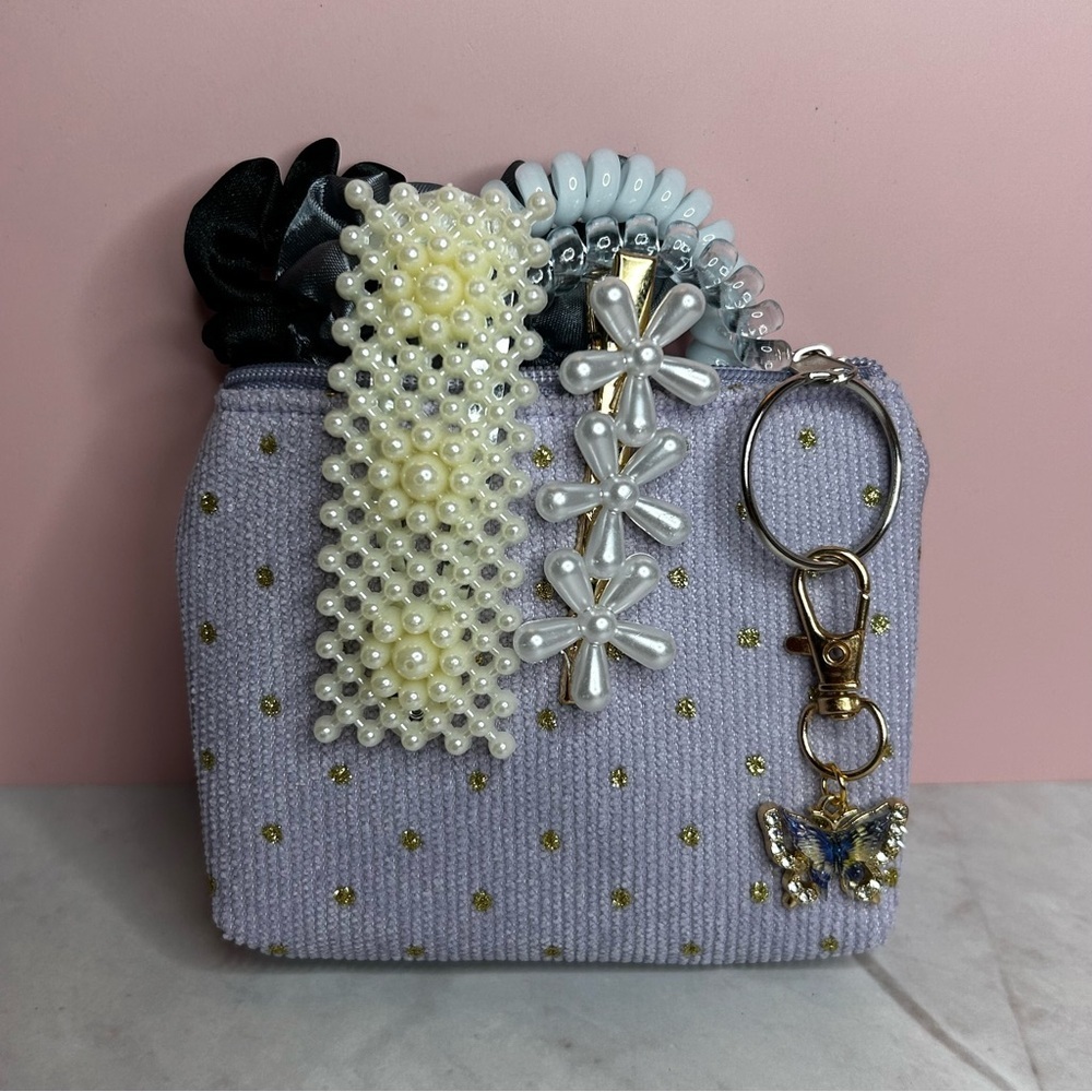 8 Piece Hair Accessories with Storage Pouch and Dazzling Butterfly Keychain